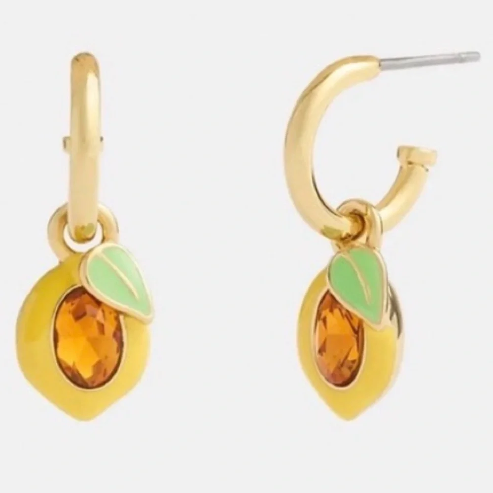COACH CT087 🍋LEMON🍋 CHARM HUGGIE EARRINGS 🌟NWT🌟 - Picture 14 of 15